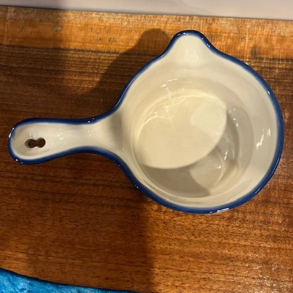Boleslaweic Polish Pottery Blue White Handled Gravy Boat Sauce Pot Bowl - Picture 3 of 5